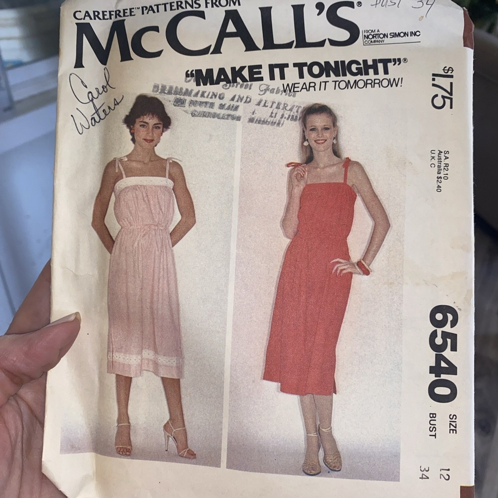 Vintage McCalls 6540 Sewing Pattern 1970s Dress Sundress Cut Size 12 Bust 34